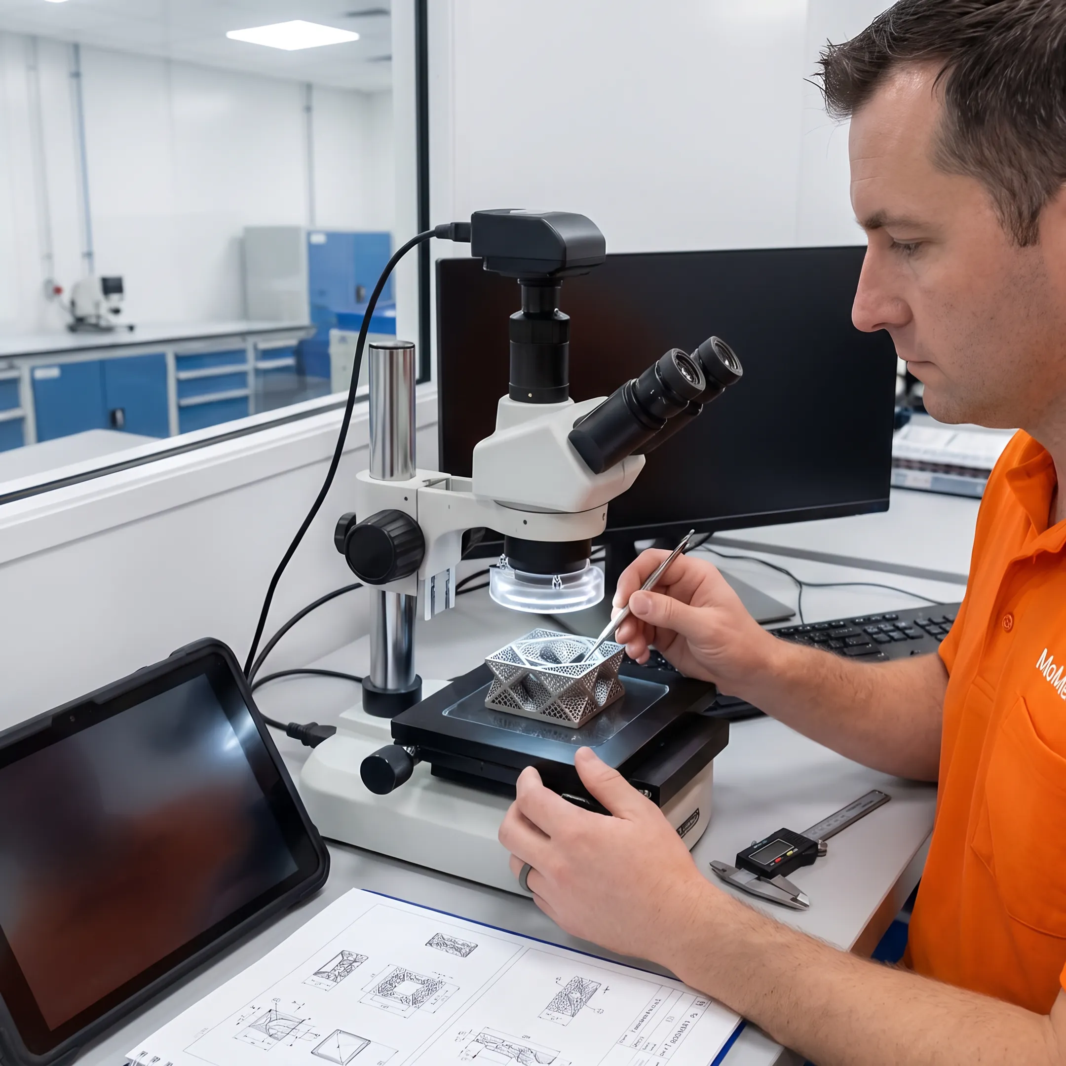 Engineer reviewing a titanium 3D printed orthopedic prototype