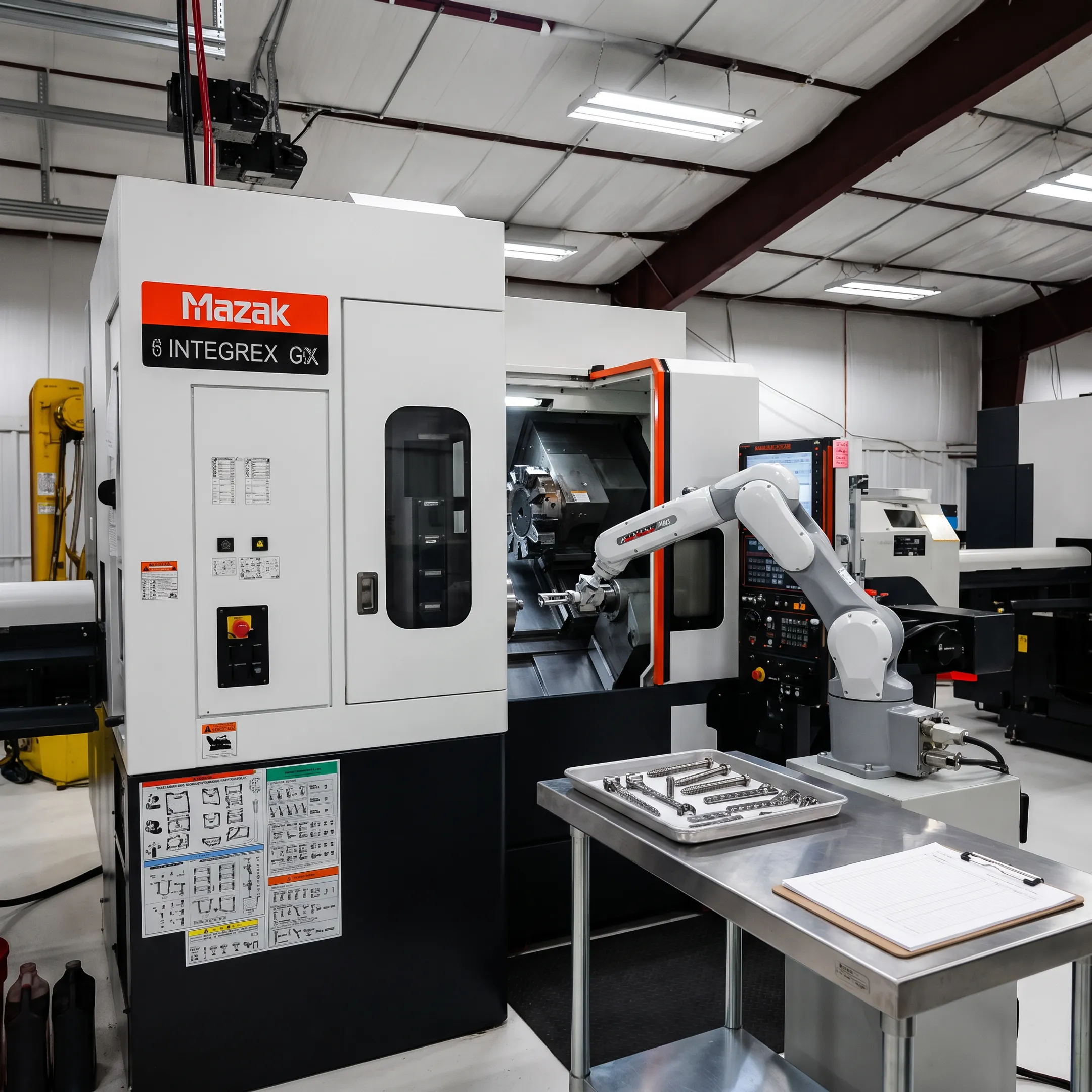 Robotic CNC machining cell supporting orthopedic component production