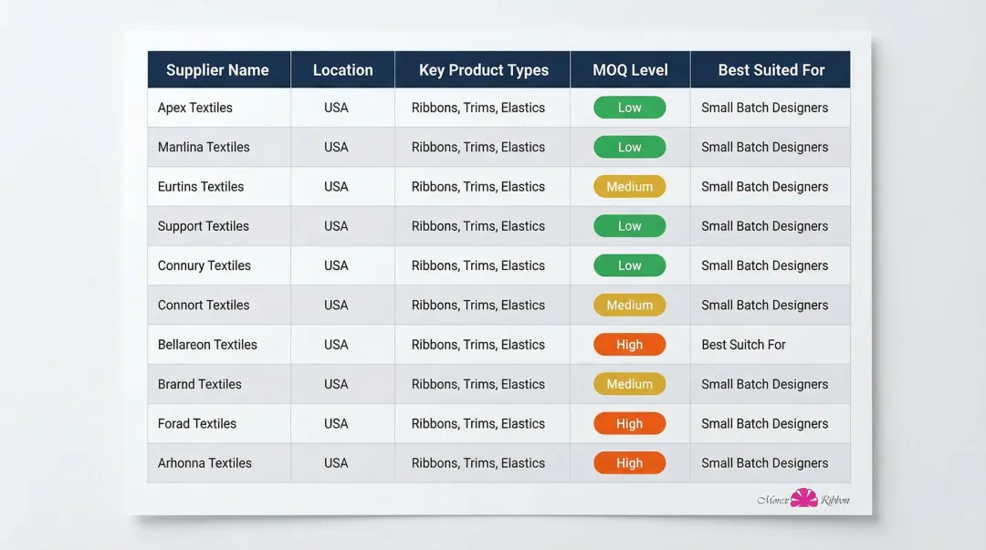 Top 10 US ribbon suppliers comparison chart MOQ certifications and best use cases