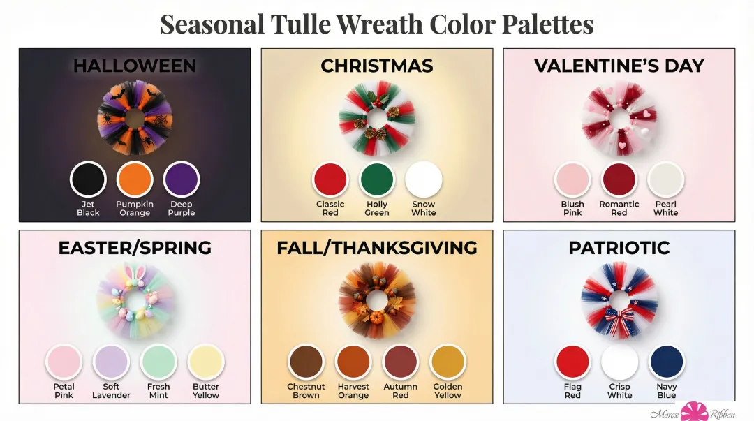 Seasonal tulle wreath color combinations guide for six holidays and occasions