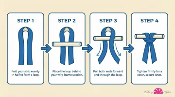 Lark's head knot four-step tying technique for tulle wreath strips