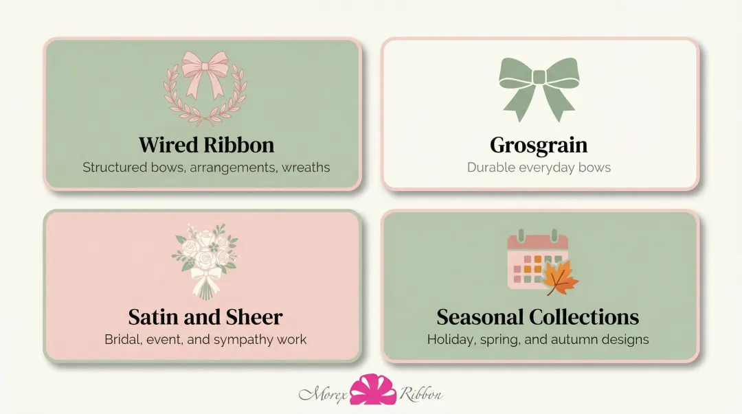 Four essential ribbon types florists need from wholesale suppliers overview infographic