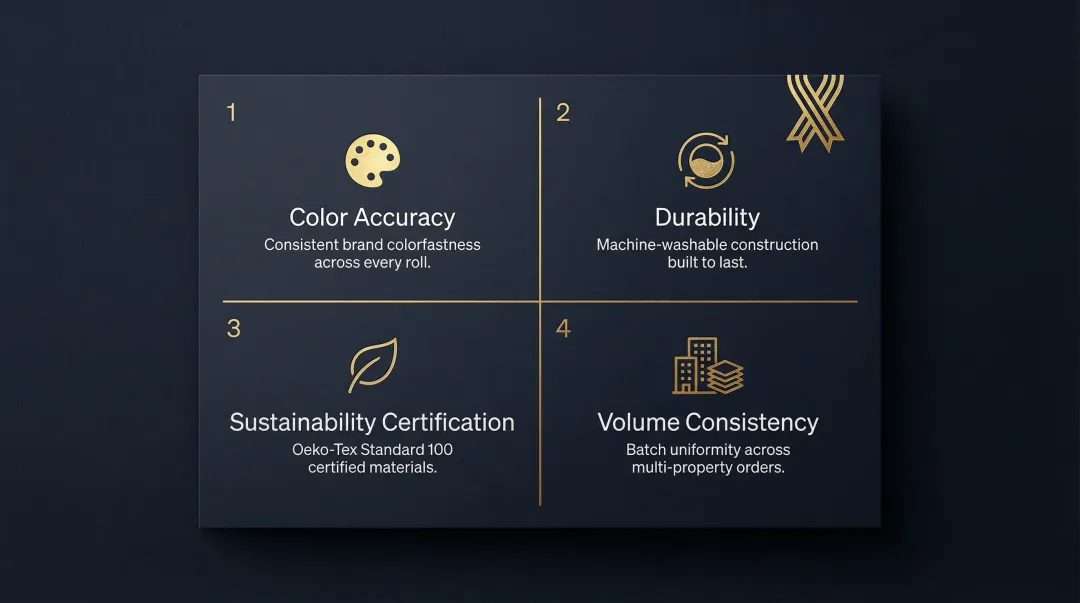 Four key ribbon quality criteria for luxury hotel procurement teams infographic