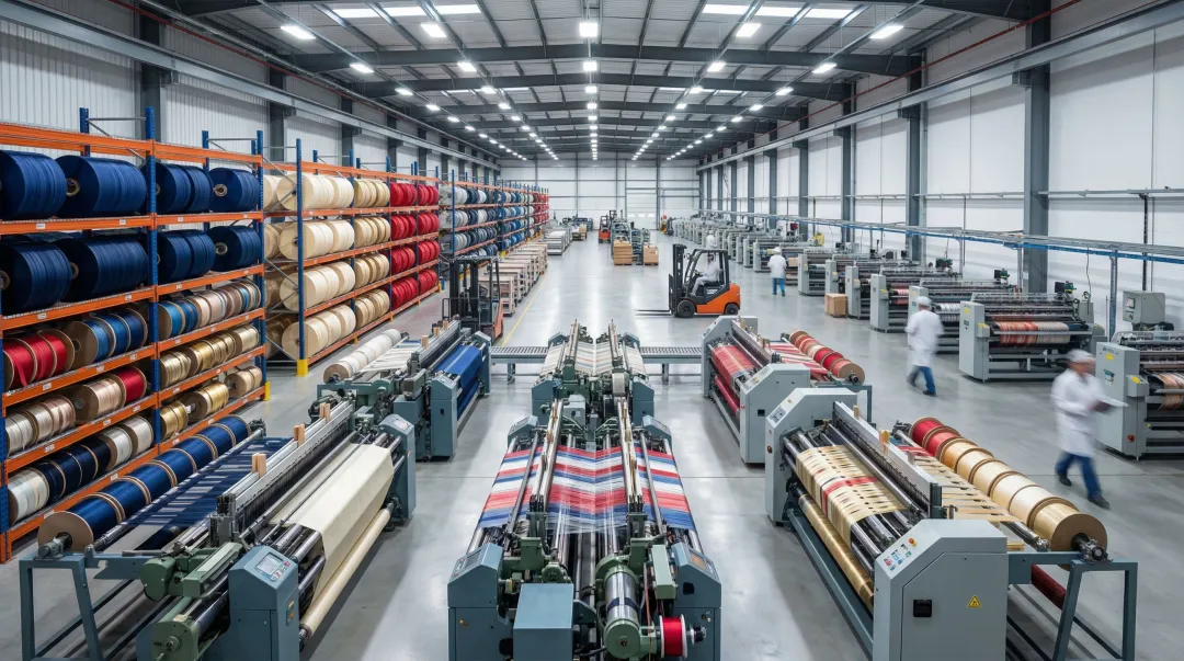 Large-scale ribbon manufacturing facility with bulk spool production and quality certification