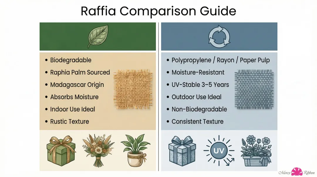 Natural versus synthetic raffia ribbon comparison key properties and applications