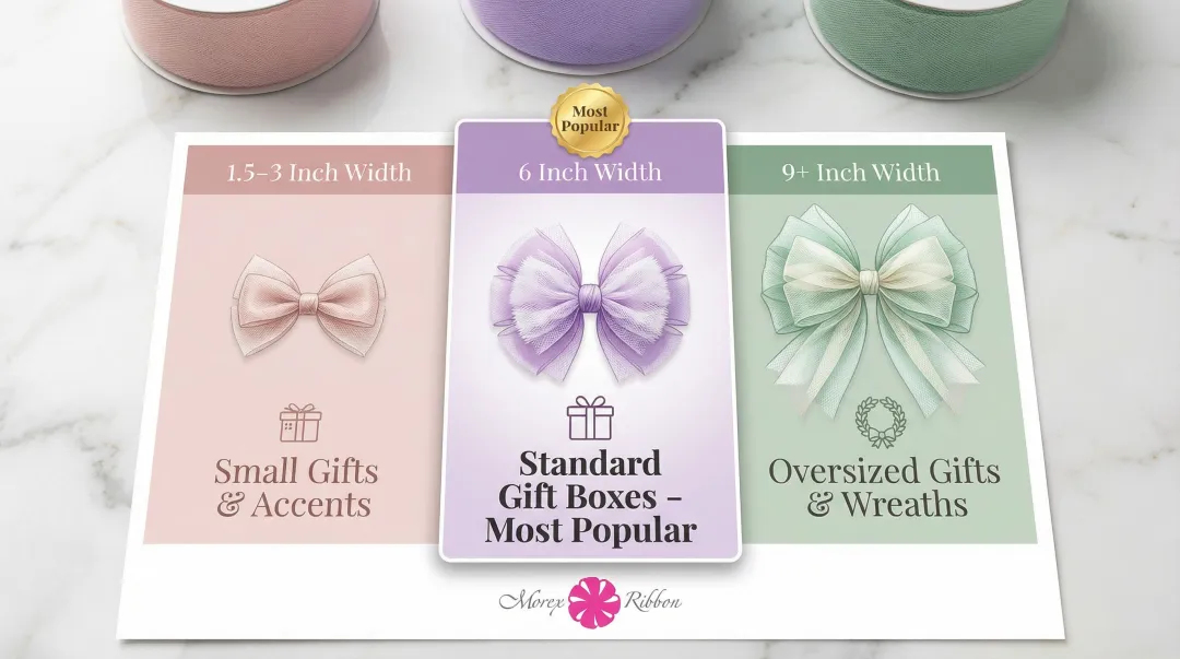 Tulle width comparison chart showing bow size and best use cases