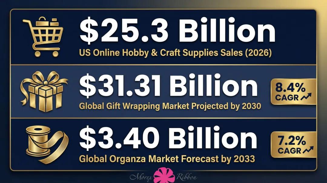 Organza and craft ribbon market size statistics and growth projections infographic