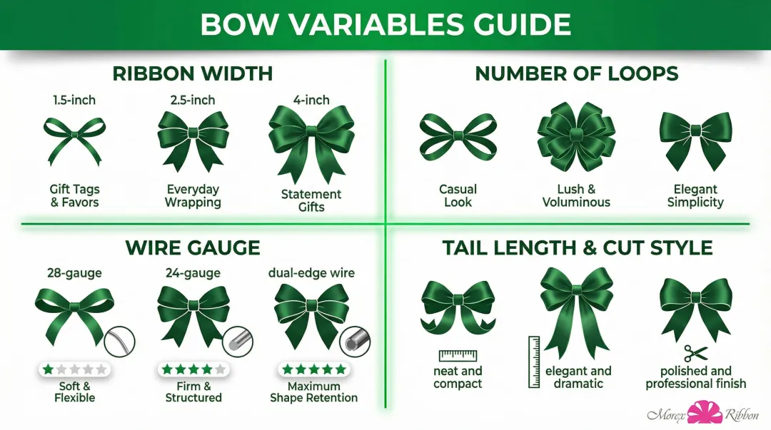 Wired ribbon bow key factors comparison chart width loops wire gauge tails