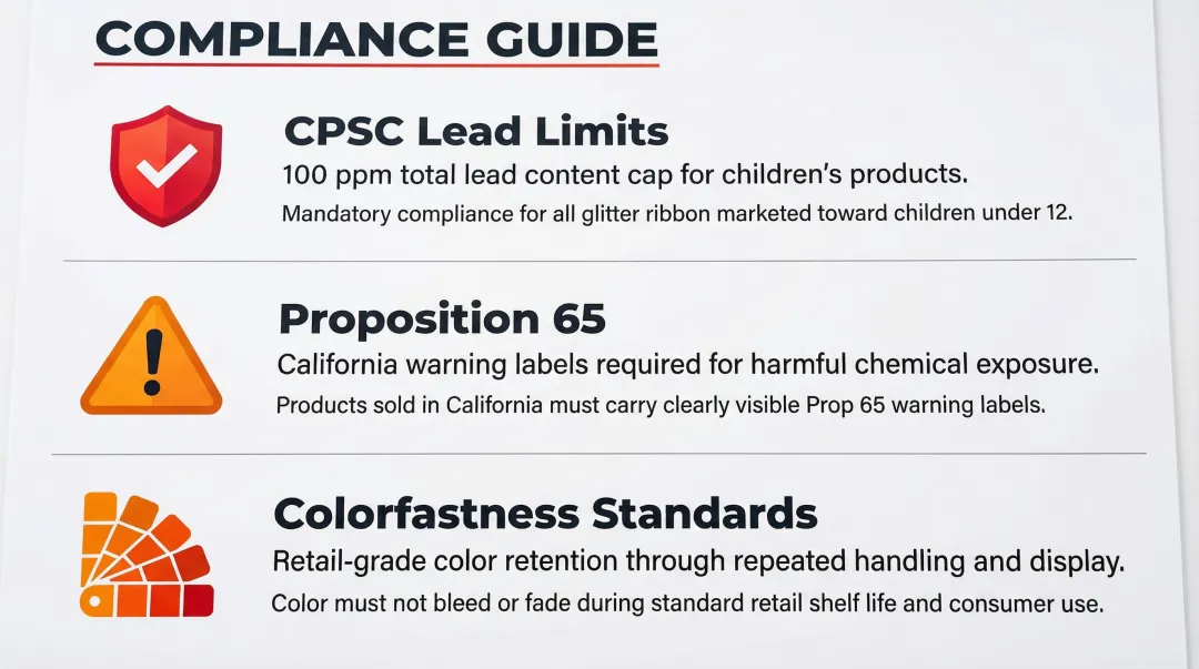 Three US glitter ribbon regulatory compliance requirements for safety and labeling