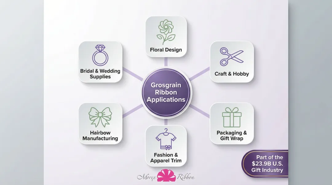 Grosgrain ribbon US market segments and industry applications breakdown infographic