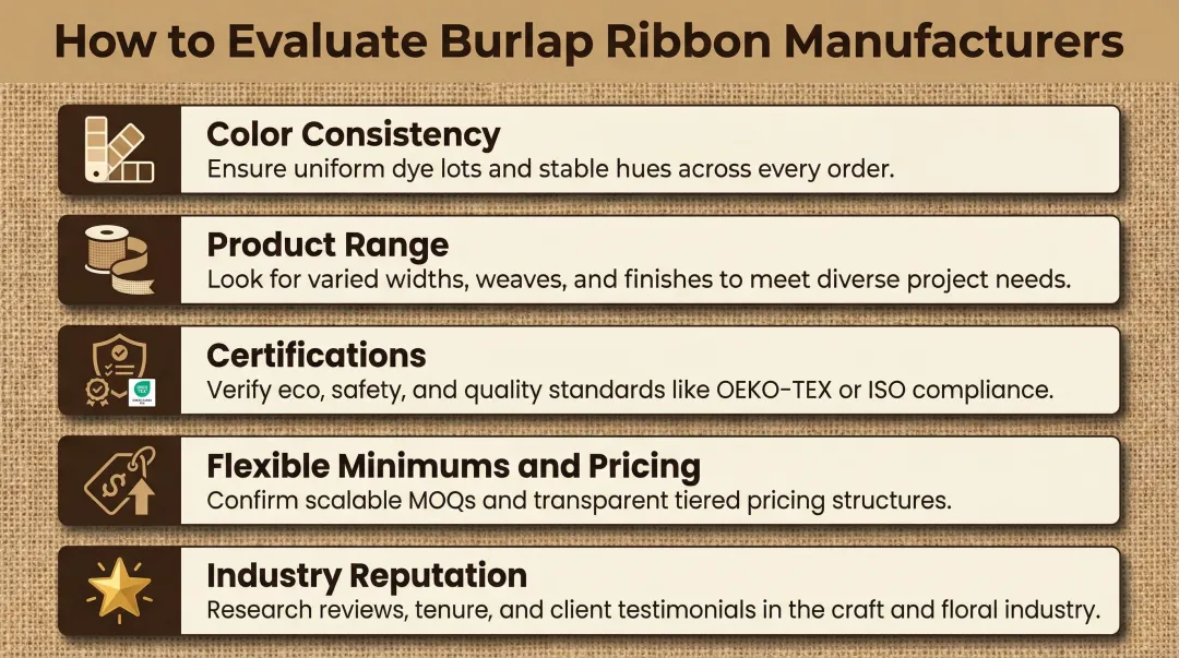 Five criteria for evaluating burlap ribbon manufacturers quality certifications and pricing