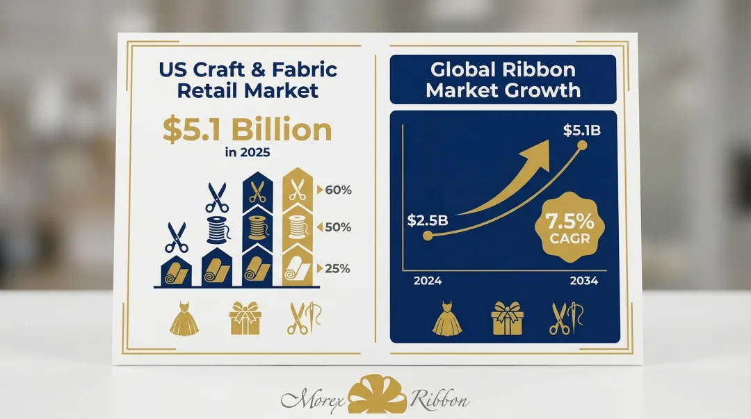 US ribbon market growth statistics from 2024 to 2034 projected CAGR infographic