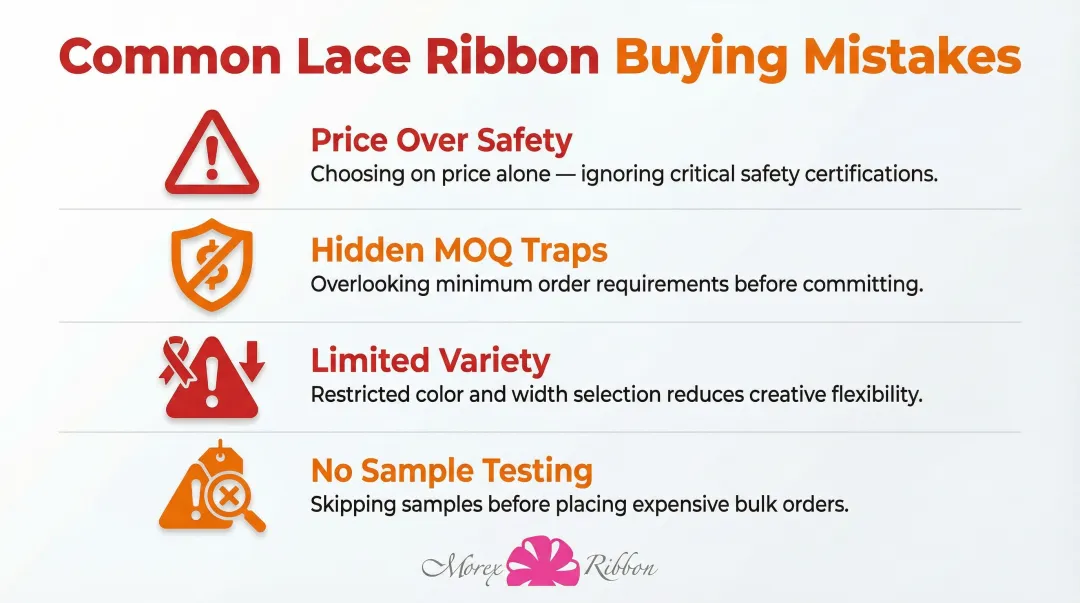 Four common lace ribbon buying mistakes to avoid checklist infographic