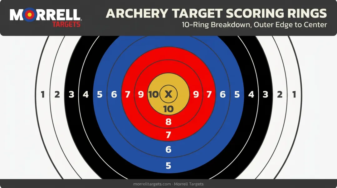 5-color 10-ring World Archery target scoring system diagram