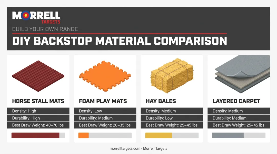 Comparison of stall mat foam hay bale and carpet backstop materials
