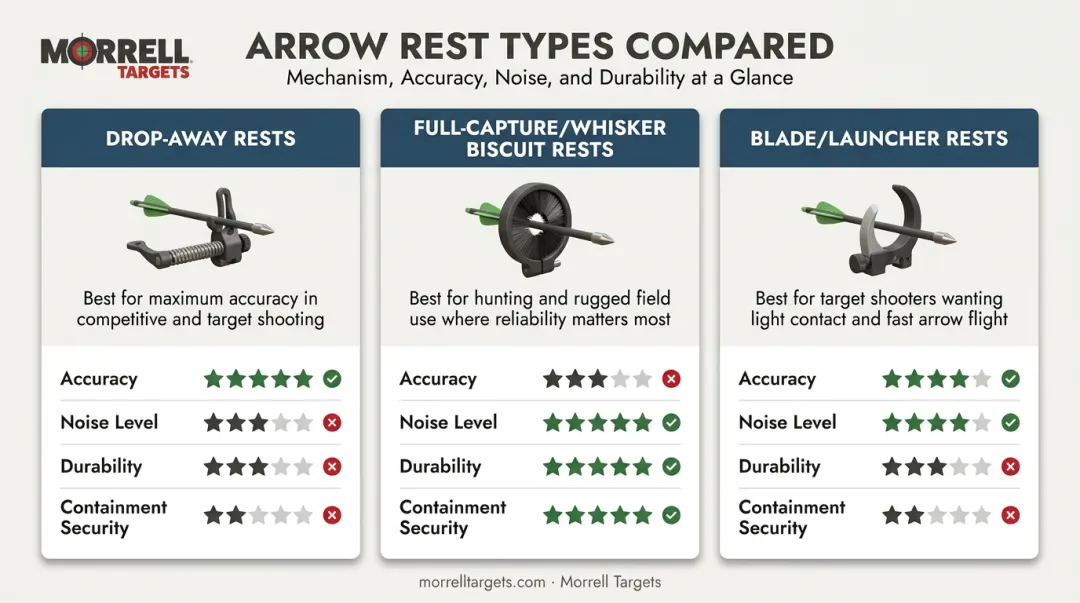 Comparison of drop-away full-capture and blade arrow rest types