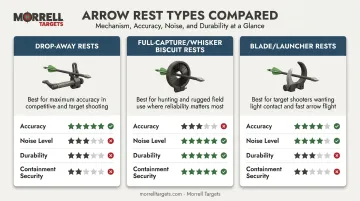 Comparison of drop-away full-capture and blade arrow rest types