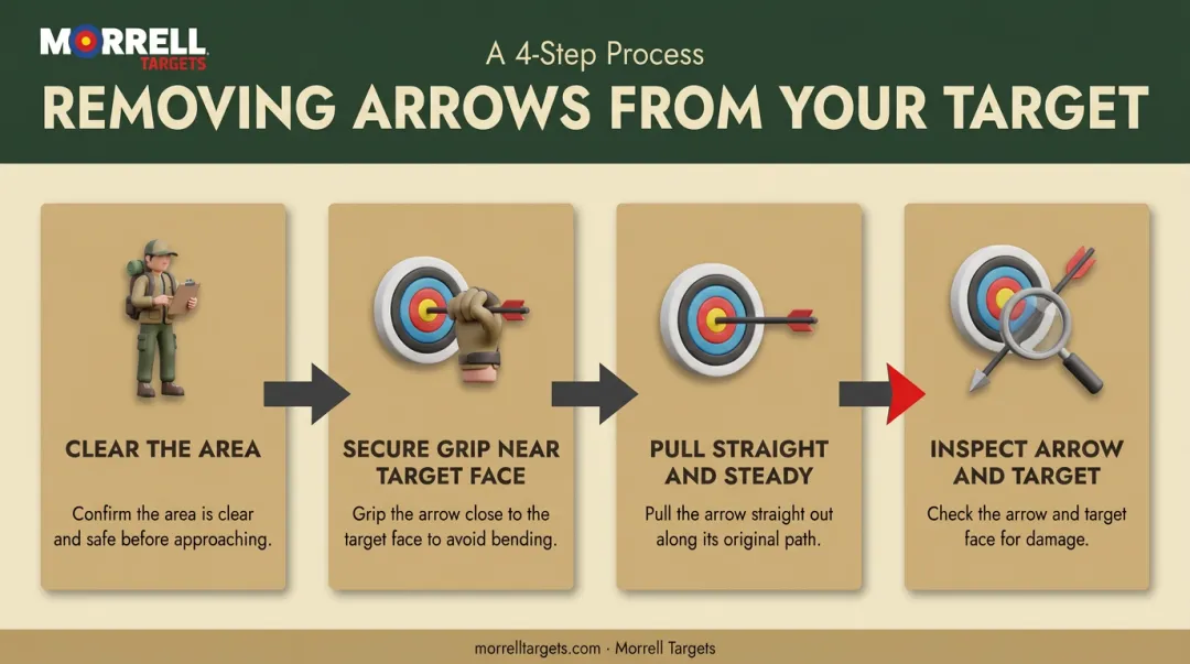 4-step arrow removal process from clearing area to inspection