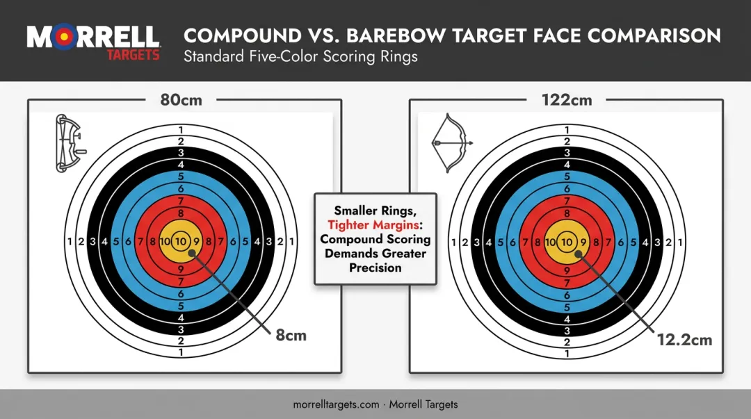 Compound versus barebow 50-meter target face size comparison chart
