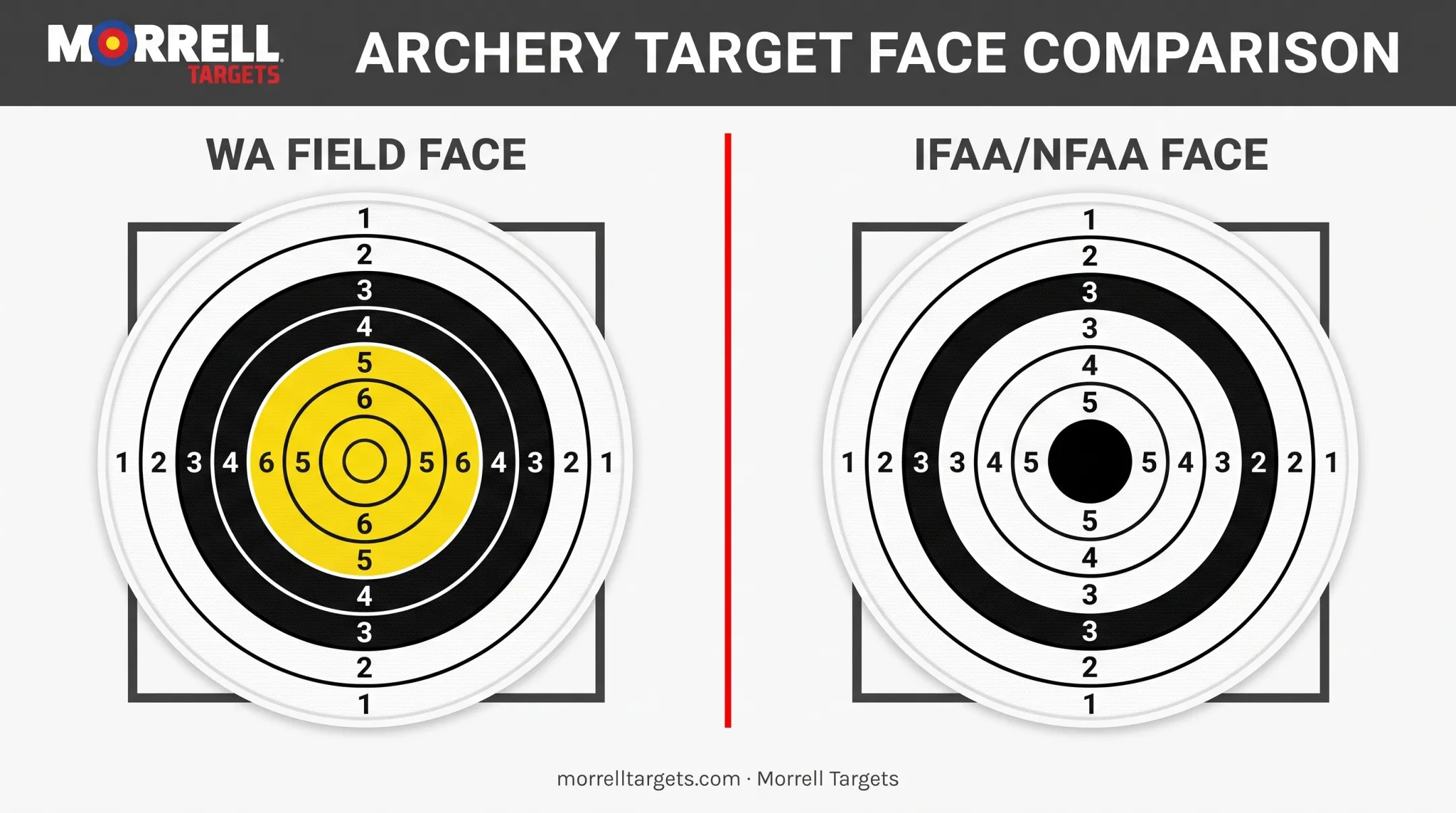 WA versus IFAA field archery target face scoring comparison chart