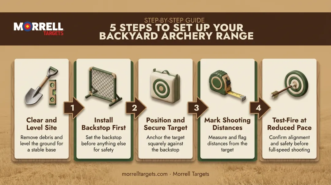 5-step backyard archery range setup process from clearing to test-firing