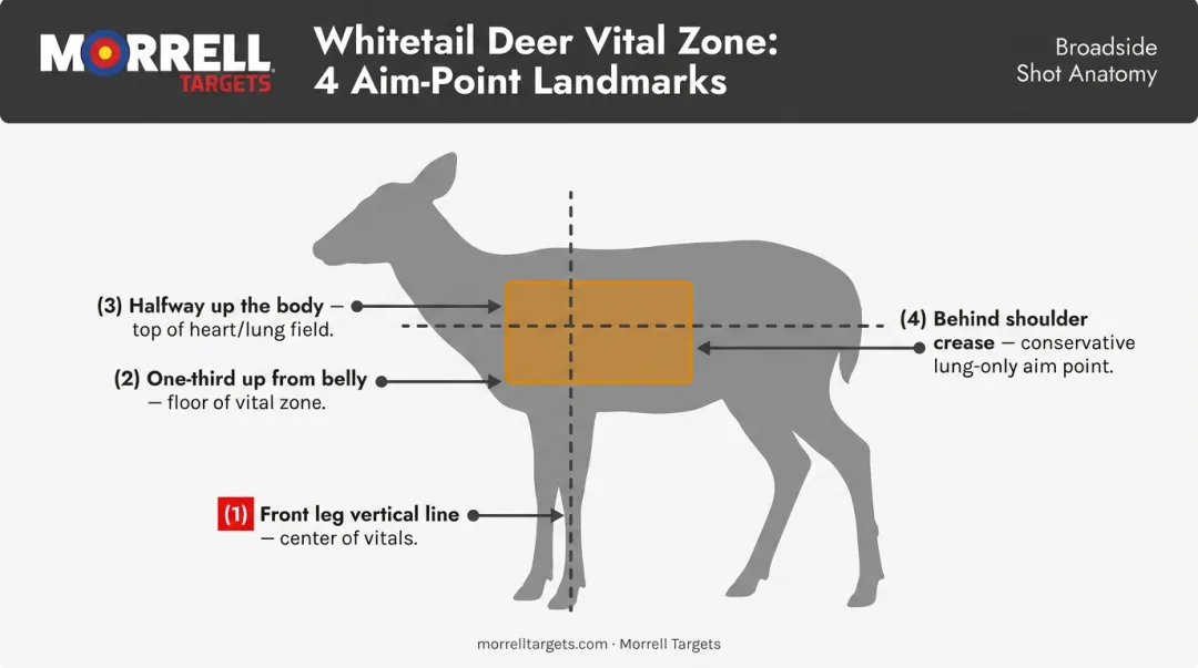 Whitetail deer vital zone anatomy landmarks diagram for broadside shot placement