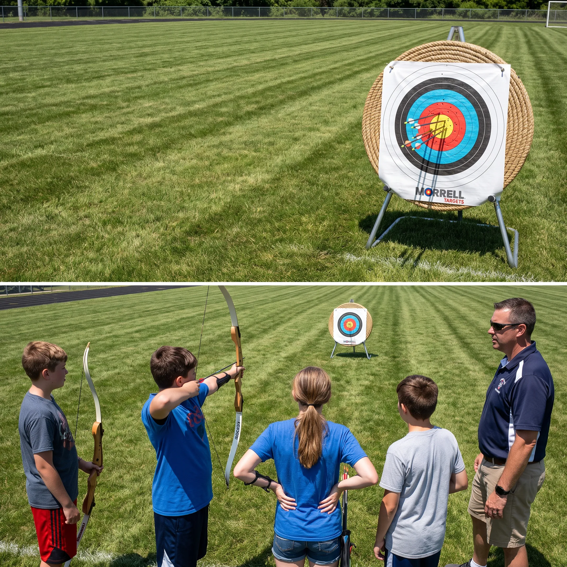 Students practicing archery with foam target