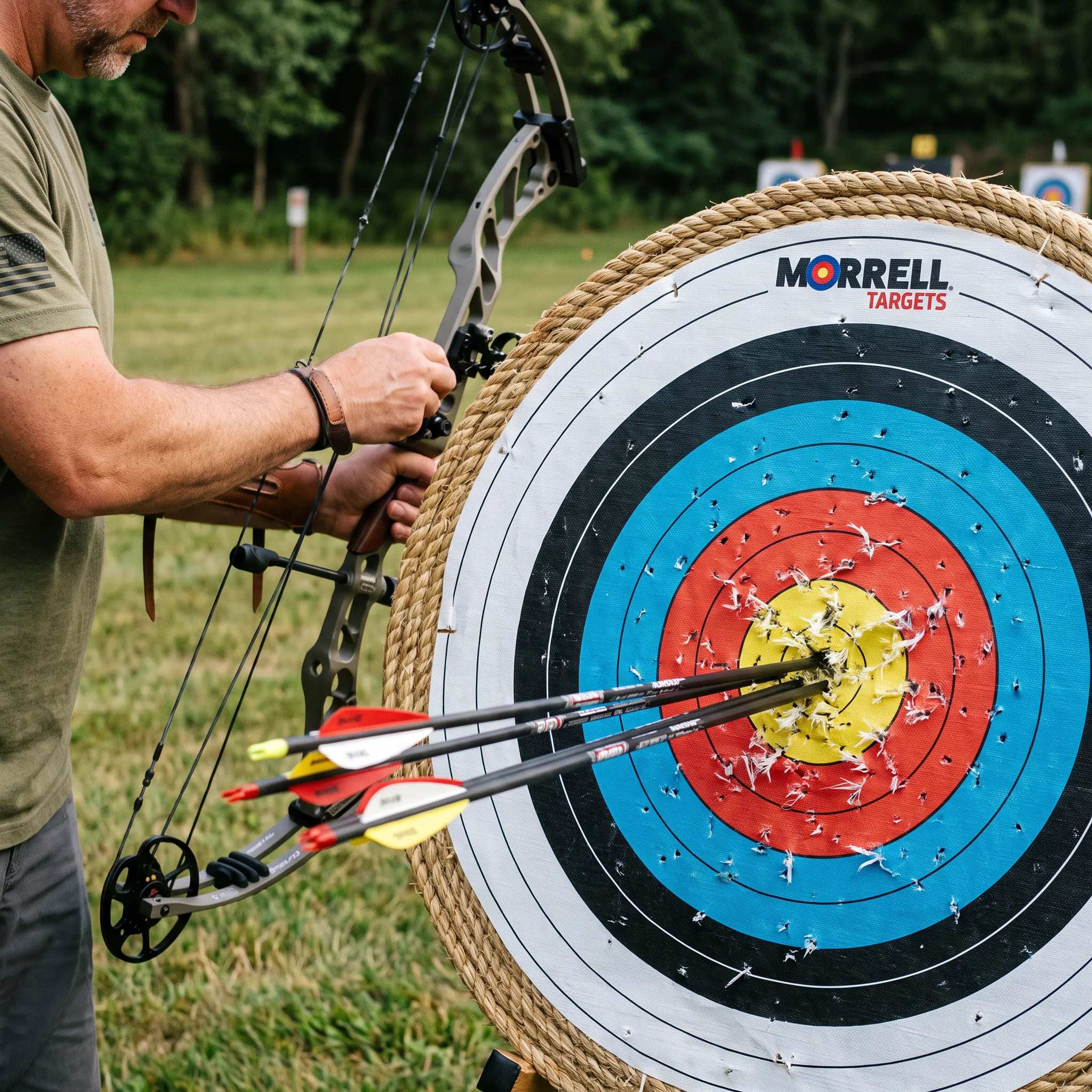 Archer tuning bow at target
