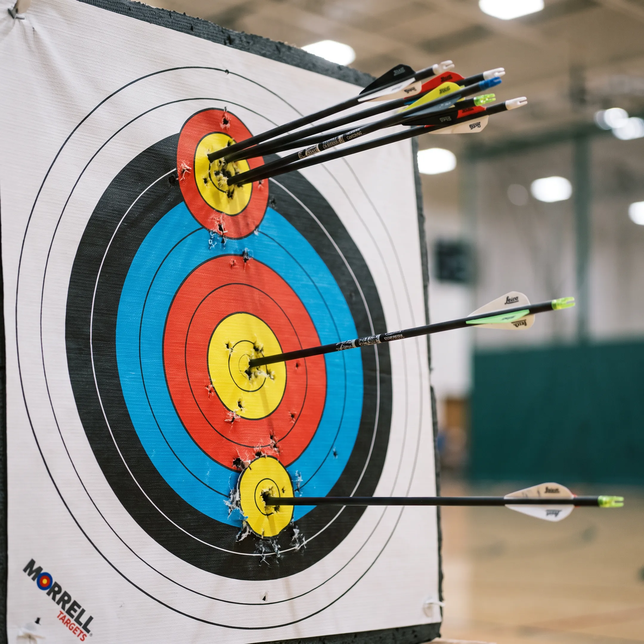 Competitive archer training on Vegas 3 spot target face