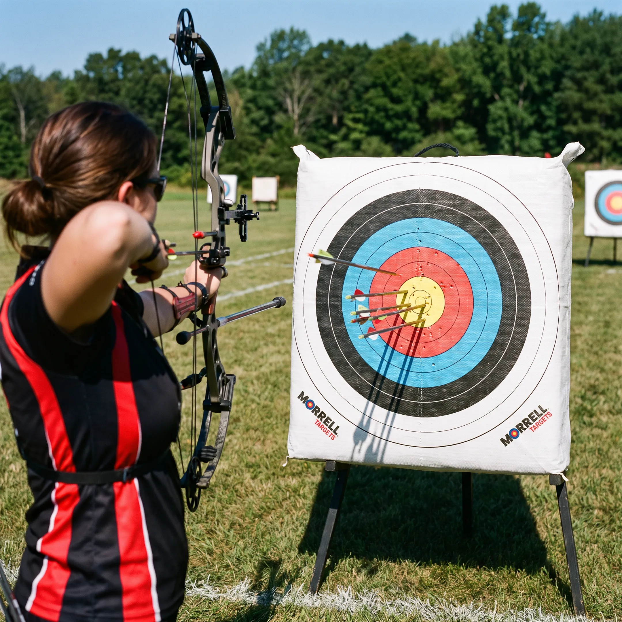 Competitive archer training with target face