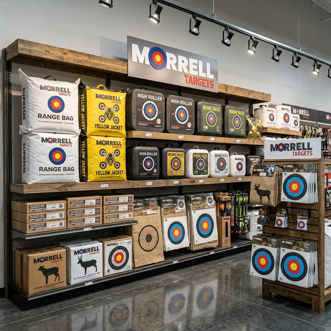 Archery targets and gear in a pro shop