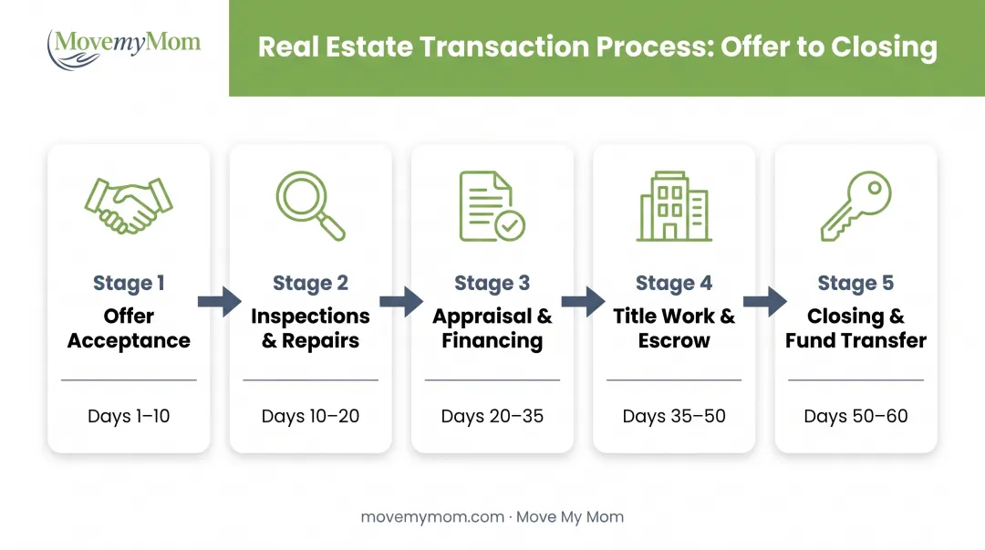 Real estate transaction coordination timeline from offer acceptance to closing day