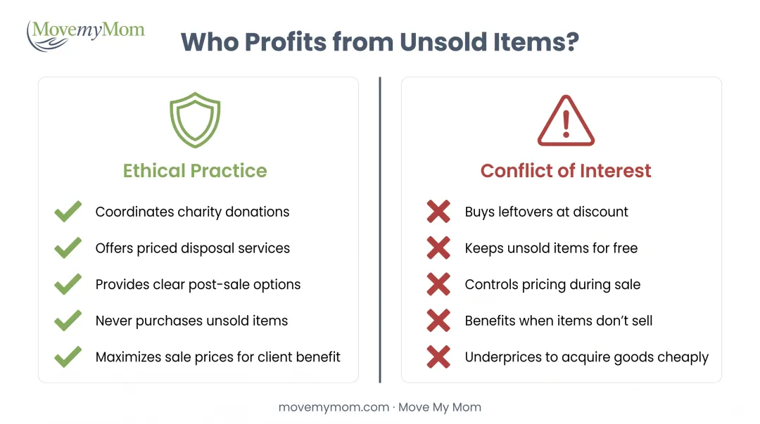Ethical versus unethical estate sale company practices comparison highlighting conflict of interest