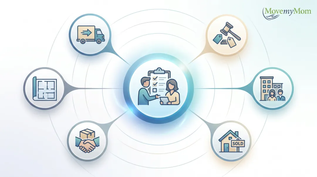Professional network of senior transition services including moving companies and estate sale specialists