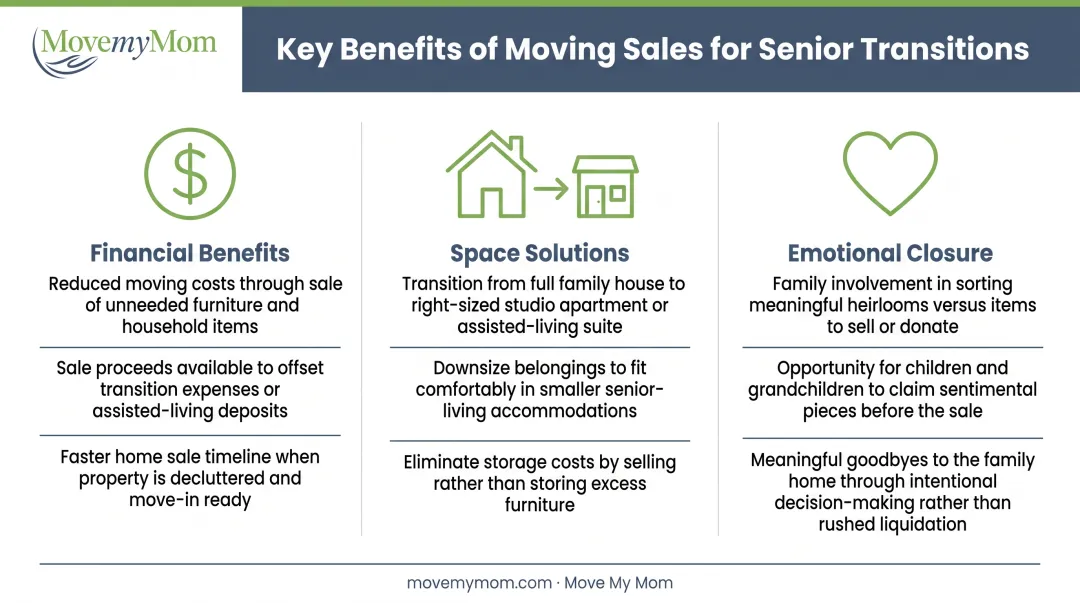 Senior transition moving sale benefits including financial savings emotional closure and space reduction