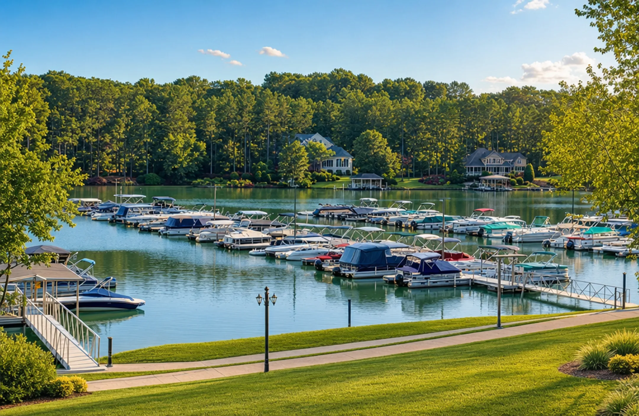 Waterfront retirement community homes with private docks and marina