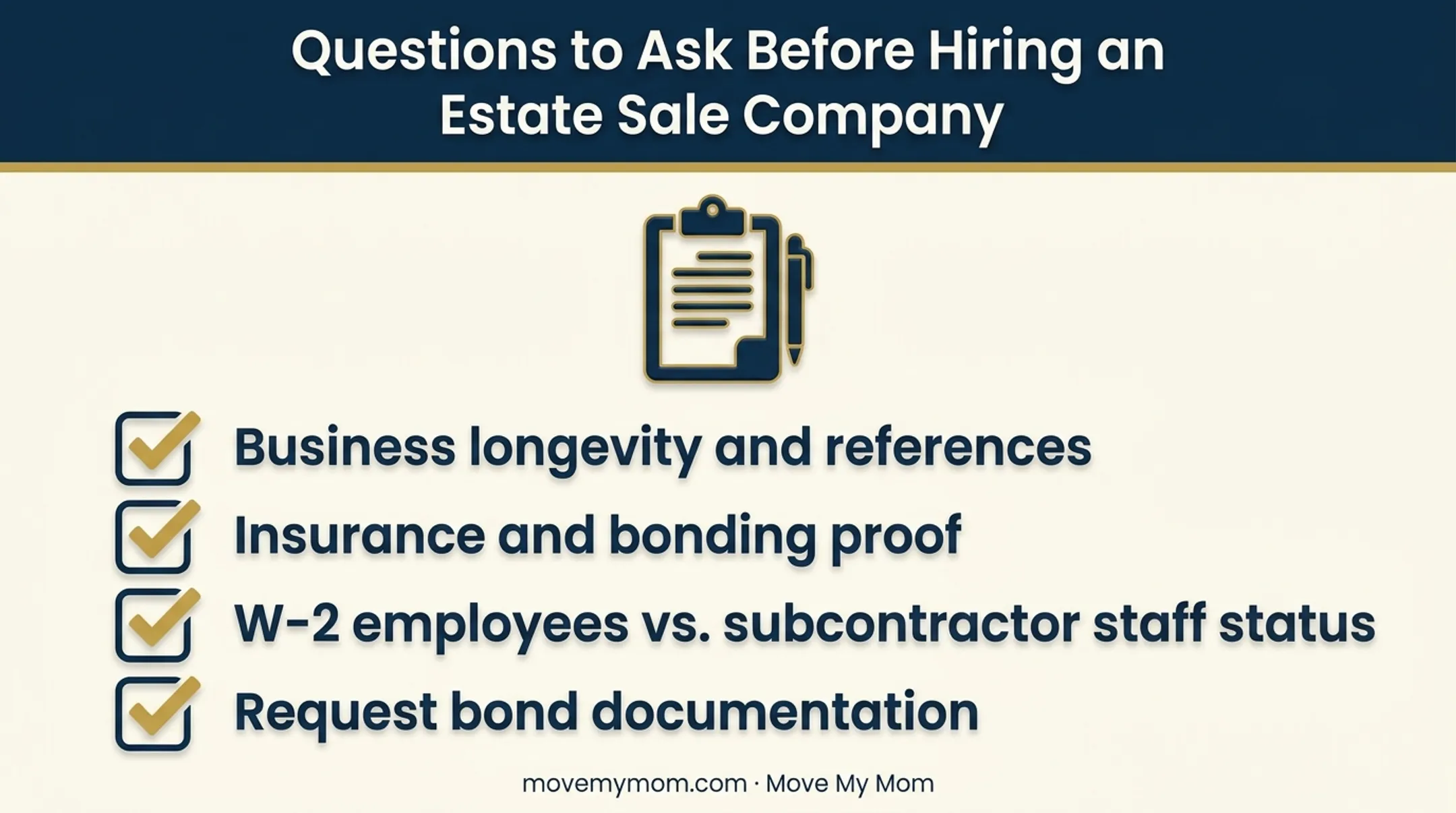 Key credential questions checklist for vetting estate sale companies