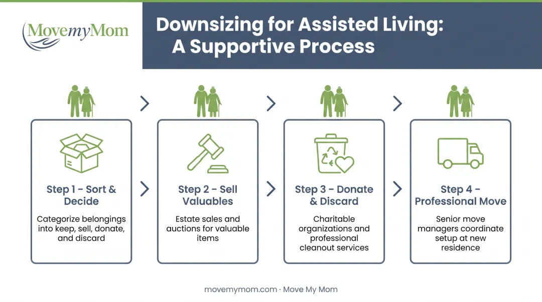 Four-step downsizing process for senior move from family home to assisted living
