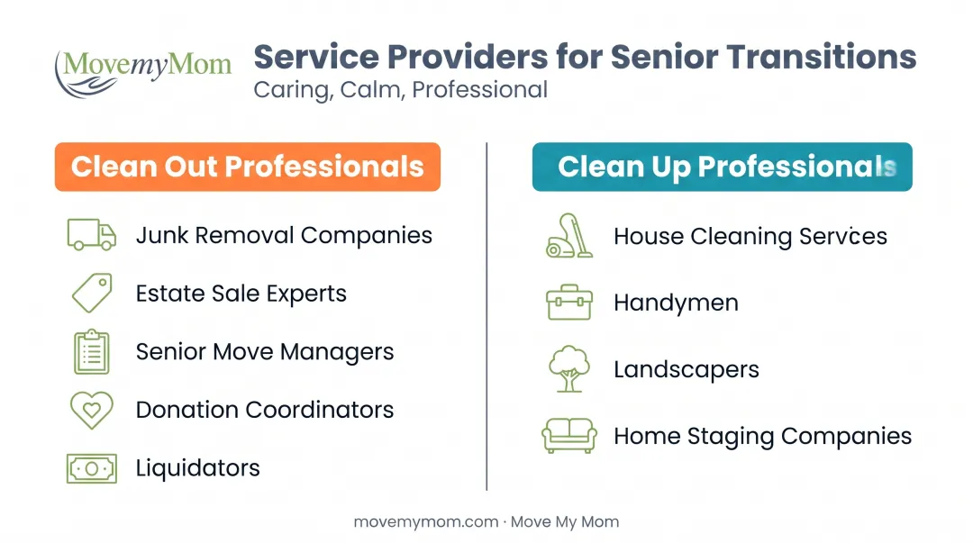 Clean out versus clean up service providers comparison chart showing specialized professionals