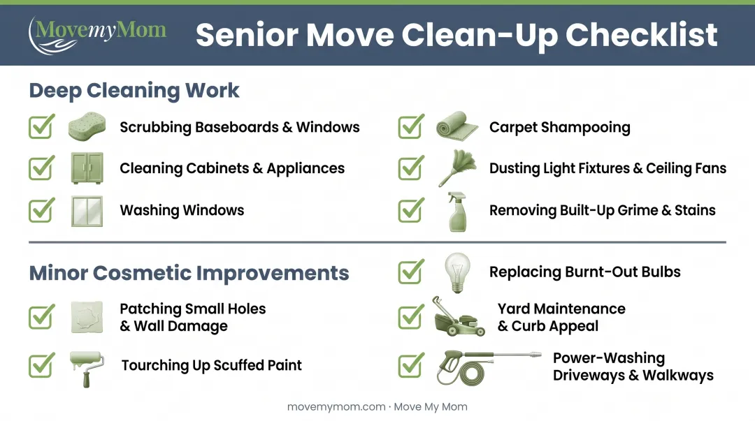Clean up service tasks breakdown showing deep cleaning and minor repairs categories