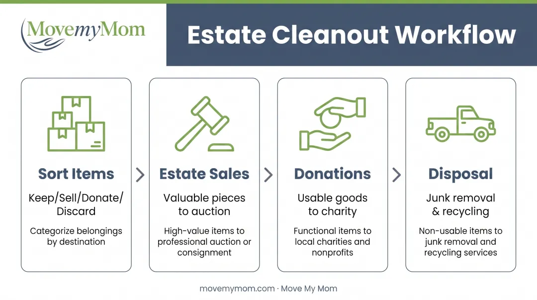 Clean out process workflow from sorting belongings to final disposal and donation