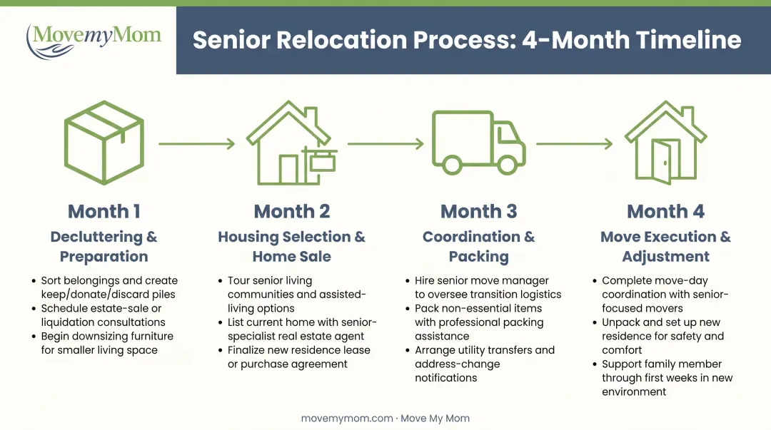 Four-month timeline for planning and executing senior parent relocation process
