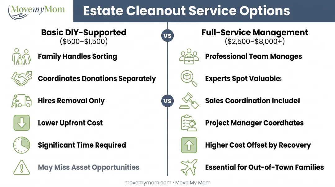 DIY basic cleanout versus full-service estate management cost and benefit comparison