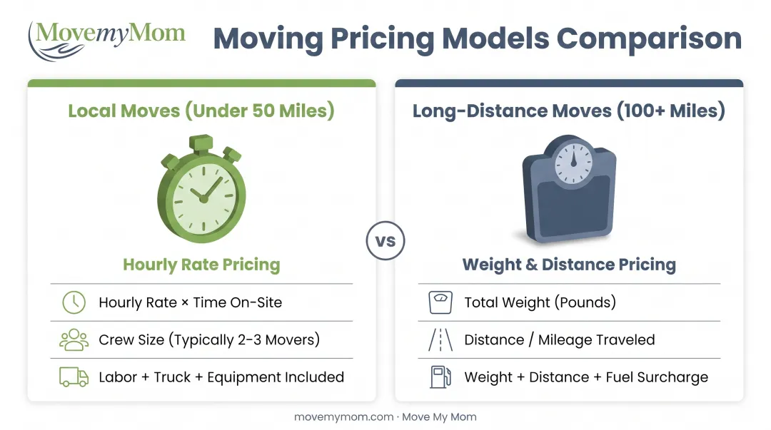 Local versus long-distance moving pricing model comparison side-by-side