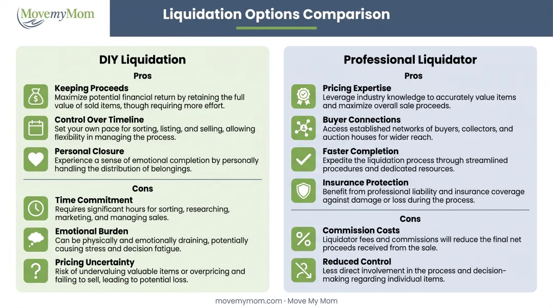 DIY versus professional estate liquidation pros and cons side-by-side comparison