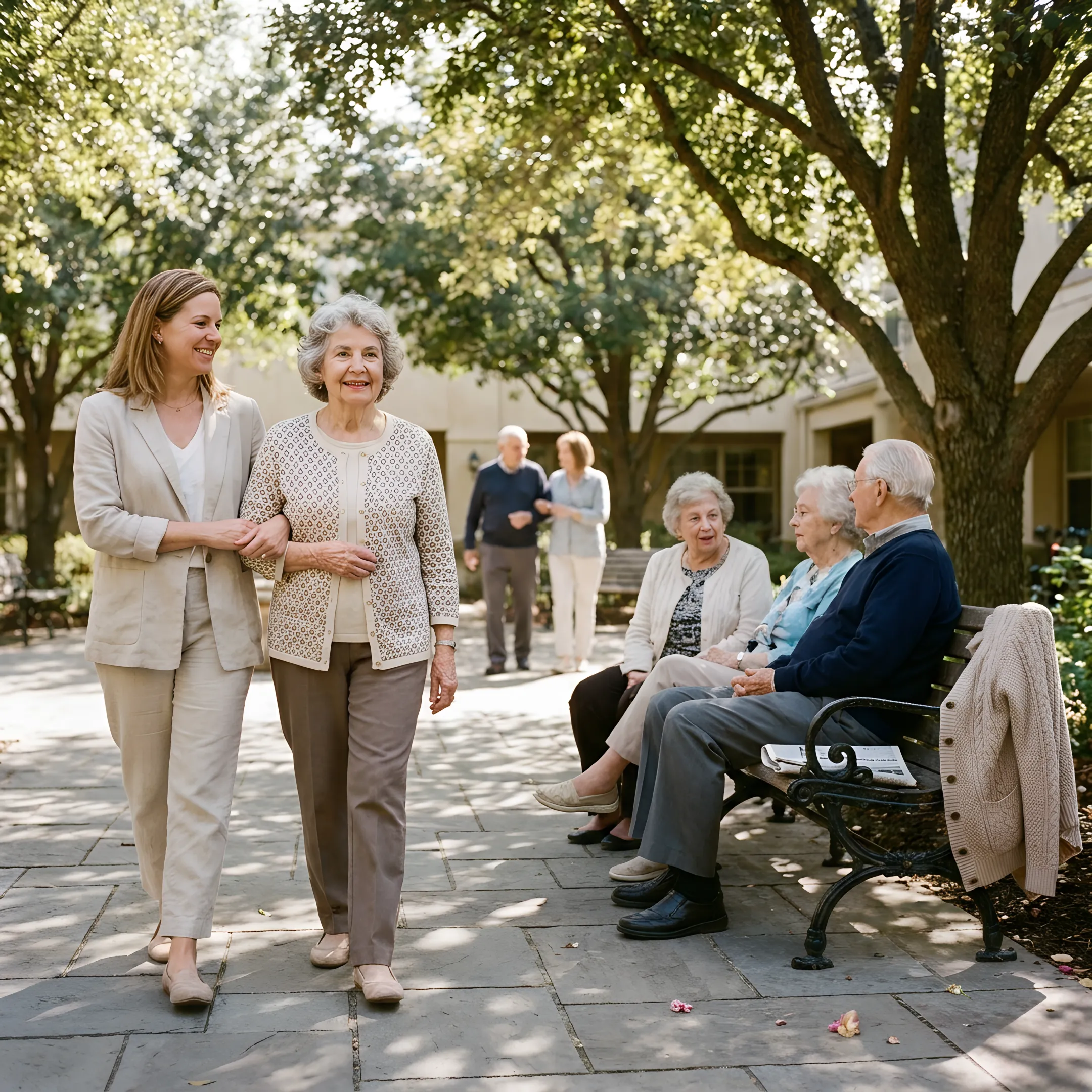 Active adults socializing at a senior living community