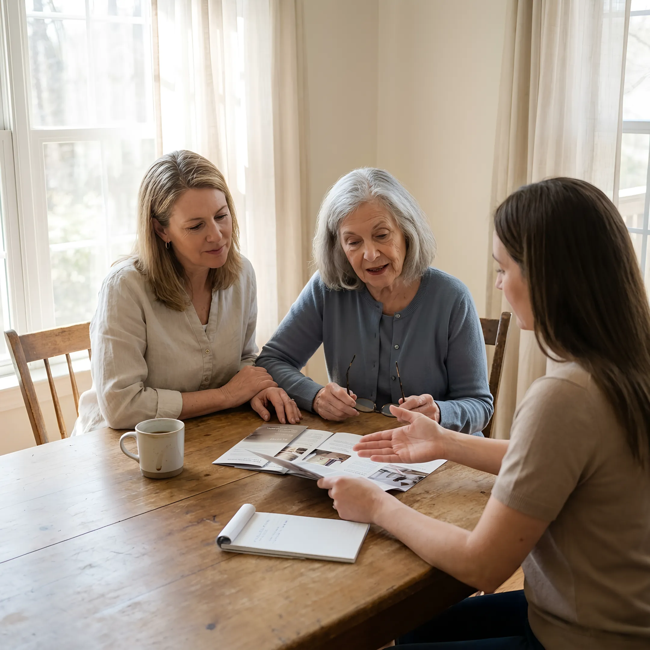 Family discussing senior living options with an advisor