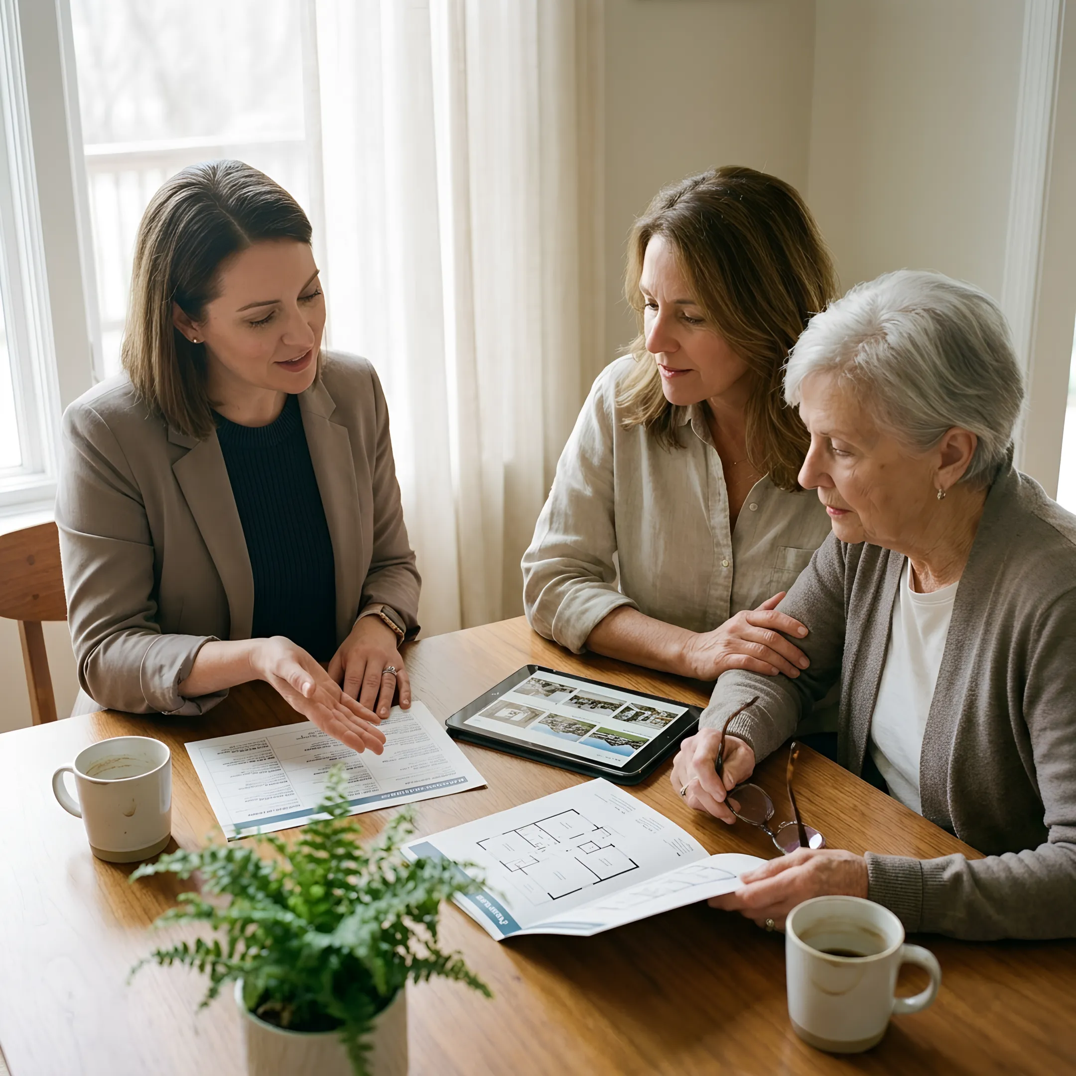 Senior move advisor helping family plan a transition