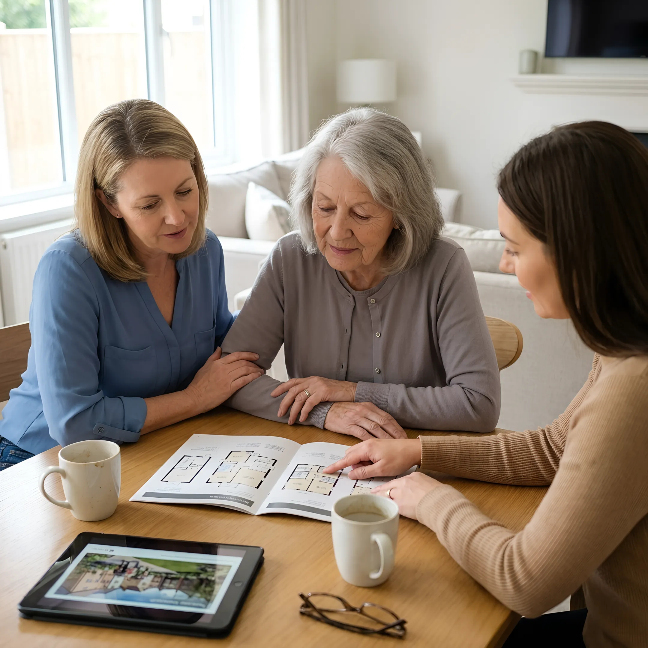 Senior transition advisor speaking with family
