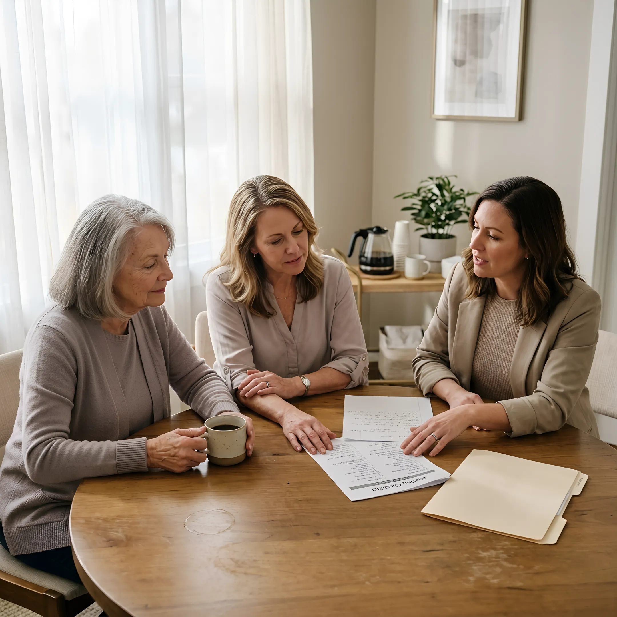 Family reviewing a senior move plan with an advisor